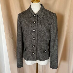 Jones New York Charcoal Button-Front Wool Blend Blazer